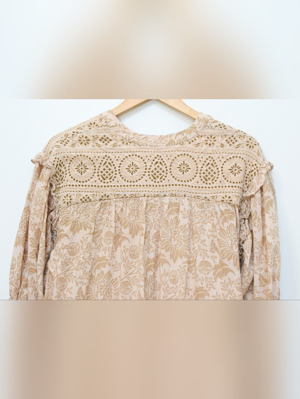 Spell Lioness Tunic Dress Beige Floral Babydoll Mini Sz XS Tassel Boho Romantic - Picture 11 of 15